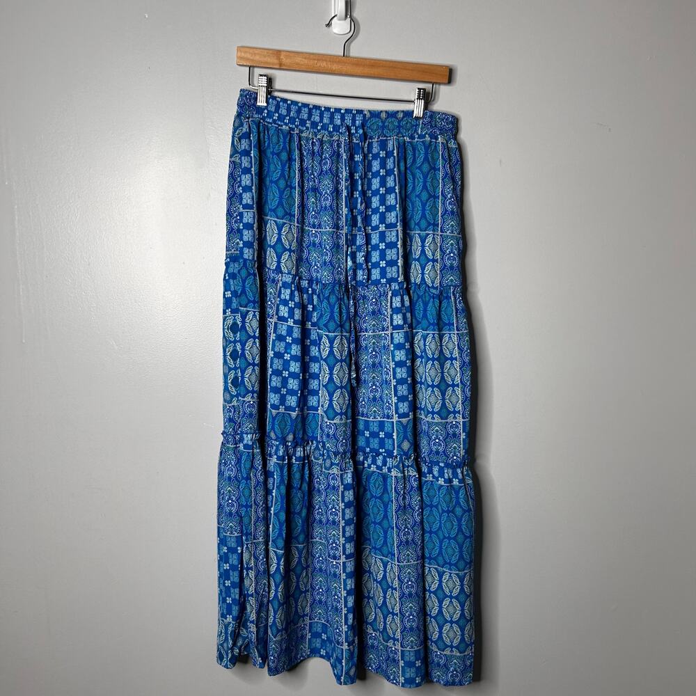 Womens Boho Cottagecore Patchwork Retro Tiered Maxi Skirt Large Flowy Hippie